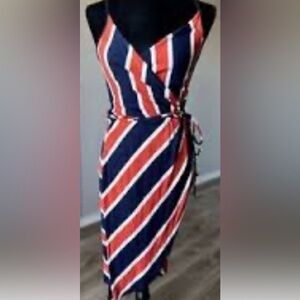 Market & Spruce Asymmetrical Navy terracotta and white striped Dress